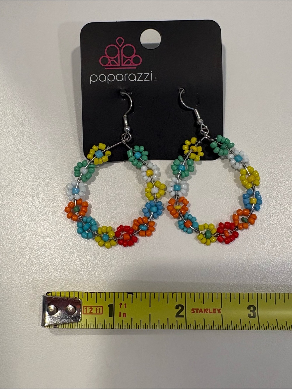 Paparazzi Festively Flower Child Boho Beaded Daisy Hoop Earrings Multicolor. - Picture 6 of 6
